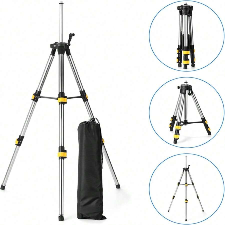 Edelstahl-Baustativ Für Laser & Nivelliergeräte – Verstellbar Von 37-110cm Mit 5/8" & 1/4" Gewinde, Robuster Teleskop-Stativ Für Präzisionsarbeiten, Inklusive Tragetasche Für Werkstatt & Baustelle - Schwarz - Übersicht 1