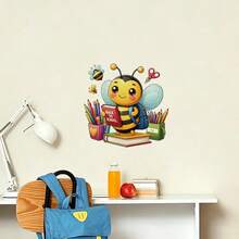 "Back To School Bee With Pencils & Books" Themed Kids Wall Sticker, Cute Bee Home Decor Decal, Semi-Matte PVC, For Nursery, Toddler Room, Classroom Decor - Multicolor - View 5