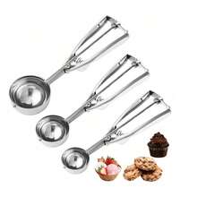 1/3-Piece Stainless Steel Ice Cream Scoop Set, Trigger Release Cookie Dough Scoops, Small/Medium/Large Size For Baking, Cupcakes & Frozen Desserts - Multicolor - View 7