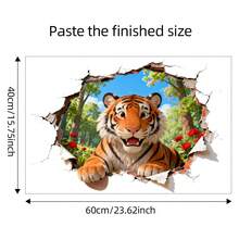 3D Visual Tiger Wall Sticker, Wall Decal For Bedroom, Living Room And Game Room, Realistic Tiger Wall Sticker Design, Natural Art Decoration Wall Sticker, Stylish Broken Wall Tiger Wall Decor For Multi-Room Home Decor, Creative 3D Effect, Applicable Scenarios: Cafe, Bar, Company, Dormitory, Office Wall Decoration, Decorative 3D Visual Tiger Wall Sticker, Home Wall Art Sticker, Natural Forest Landscape Pattern, Vivid Design - Creative Tiger Stickers - View 2