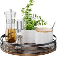 LAMU Lazy Susan Giratorio para Organizador de Cocina Bandeja Decorativa para Mesa de Madera Acacia Gabinete Encimera y Alacena Decoración del Centro de Mesa Comedor - Color Madera con Marco - Ver 2