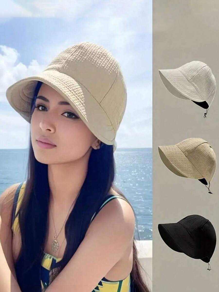 Mũ lưỡi trai nữ có dây rút, họa tiết kẻ ô, kiểu dáng thời trang chống nắng, thích hợp cho mùa xuân và mùa hè. - Nhiều màu - Xem 1