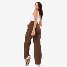 Women's Cargo Pants With Pockets Winter Drawstring Sweatpants - Rỉ Nâu - Xem 4