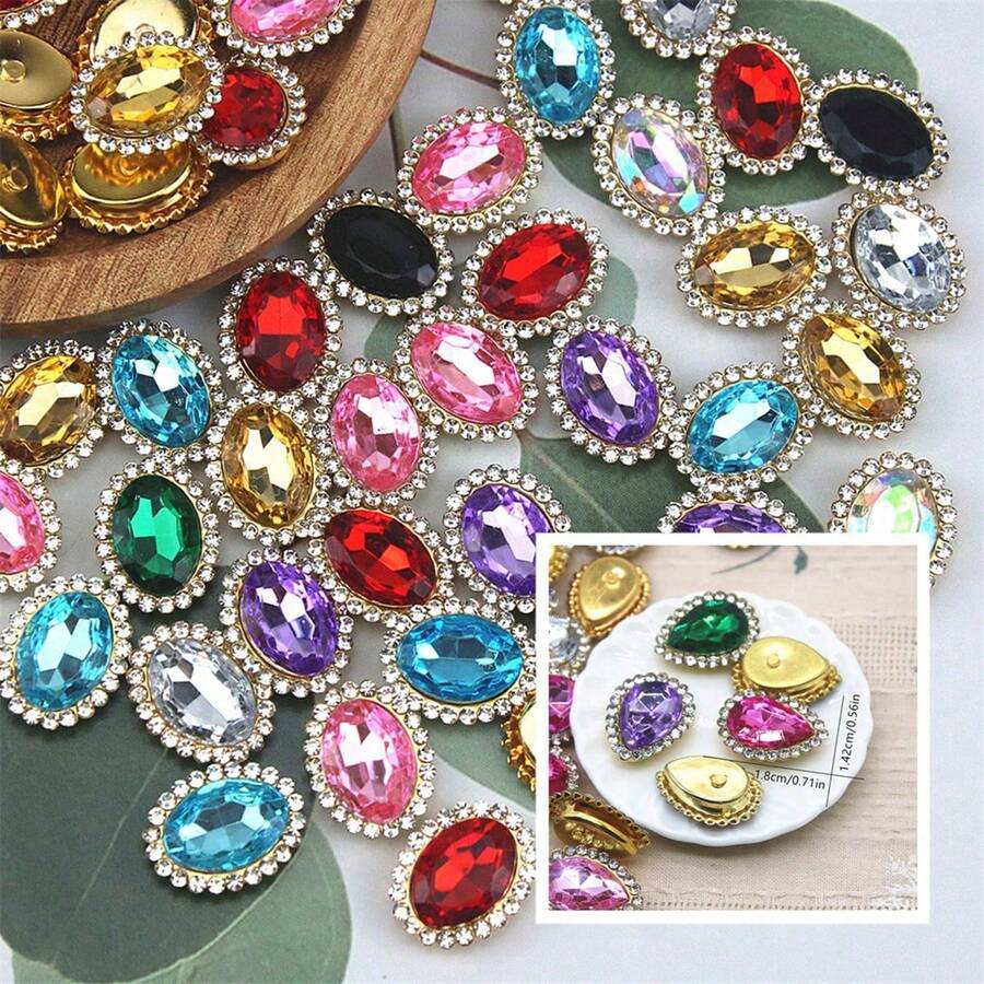 10-50pcs Oval Rhinestone Rings, Sewing Rhinestones For Clothing, Hats, Shoes, Bags, Accessories, Colorful Set, Sparkling Decoration For Wedding, Party, Jewelry Making, Teacher's Day, Mother's Day Gifts - Multiple Styles - View 1