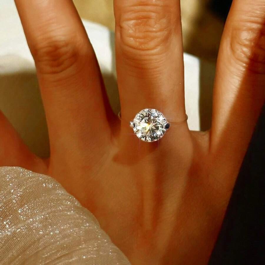 GLIMMER GI 1 chiếc nhẫn bạc S925 Sterling Silver ít gây dị ứng, đính đá Cubic Zirconia tổng hợp, thiết kế tối giản, thời trang, sang trọng, cá tính, thích hợp để đeo hàng ngày/làm quà tặng trong kỳ nghỉ/Ngày Valentine/Sinh nhật/Ngày của Mẹ, ít gây dị ứng. - Trong sáng - Xem 1