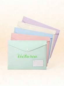 1pc Customizable 18mm Macaron Color Snap Button File Folder, A4 Plastic Office Document Organizer Bag, Student Stationery Pouch - Multicolor - View 2