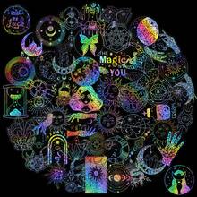 100张全息魔法世界贴纸，透明激光星空塔罗牌风格贴纸，复古女巫日月星辰贴纸，适用于剪贴簿、日记本、DIY手工用品 - 彩色 - 查看 2