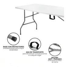 Mesa Plegable 1.80m Tipo Portafolio de Plástico Blanca para Jardín Exterior SelectShop - Blanco - Ver 4