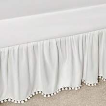 TILLYOU Ruffled Crib Skirt with Pompoms Nursery Crib Toddler Bedding Skirts for Baby Boys Girls 14'' Drop White - Blanco - Ver 7