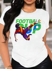 A Short-Sleeved T-Shirt Featuring A Football Cup Design And Athletes Shooting, Designed For Casual Comfort And Suitable For Running. It Combines Fashion, Elegance, And A Fun Design, Made From Soft And Breathable Fabric. - 白色 - 查看 1