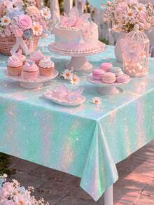 1件浅蓝色全息激光桌布，闪亮轻便一次性桌布，适用于婚礼装饰、男孩生日派对、性别揭晓派对、订婚派对、婴儿派对等场合，也可用作桌裙、蓝色派对用品、餐厅吧台桌布、家居装饰、生日礼物或派对礼品。 - 藍色鐳射 - 查看 6