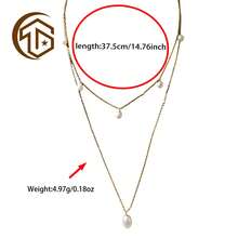 Zhenwei xina 1 Dây chuyền ngọc trai nước ngọt đôi bằng bạc 925 - Dây mạ vàng 18k, thiết kế ngọc trai hình giọt nước và tròn, trang sức thanh lịch dành cho nữ, thích hợp cho đám cưới. - Vàng - Xem 3