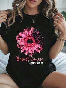 Camiseta de concientización sobre el cáncer de mama con la cinta rosa del girasol para octubre - Camiseta de manga corta - Negro - Ver 7