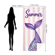 1pc Pink & White Striped Ombre Mermaid Tail Print Ultra-Soft Fiber Beach Towel, Unisex Design Suitable For Couples & Friends, Available In Multiple Sizes, Lightweight & Suitable For Swimming, Camping, Sports, Beach Or Gym Use - Pink and White Striped Gradient Fishtail - View 13