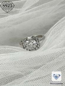 1pc Oval 2ct Moissanite Ring, Hypoallergenic S925 Silver, Birthday Gift, Husband's Promise Ring, Engagement Ring, Elegant Pave Ring, Anniversary Surprise Gift, Thanksgiving Gift, Comes With Gift Box - Silver - View 6