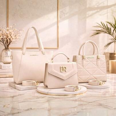 Conjunto Bolsa Feminina Grande Sacola Tiracolo + Média Alça de Ombro Com Bolso + Pequena de Mão Estilosa Envio Imediato