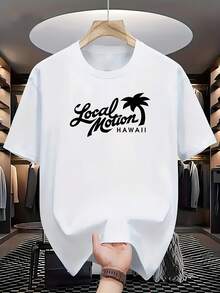 White Short-Sleeved T-Shirt With "Local Motion HAWAII" Text And Palm Tree Design - White - View 12