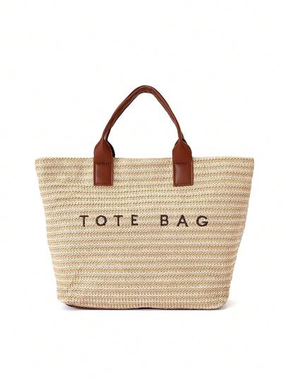 Trivaya Túi tote rơm cỡ lớn, kiểu dáng thanh lịch tối giản, thích hợp cho kỳ nghỉ, dành cho nữ.