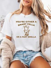 Carta Impresión primavera verano casual camiseta cuello redondo corto Sve Spor camiseta mujer top - Blanco - Ver 2