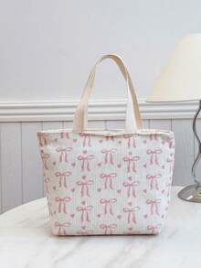 Fashionable Portable Tote Bag Thickened Cute Bow & Heart Print Handbag Travel Bag - Beige - View 7
