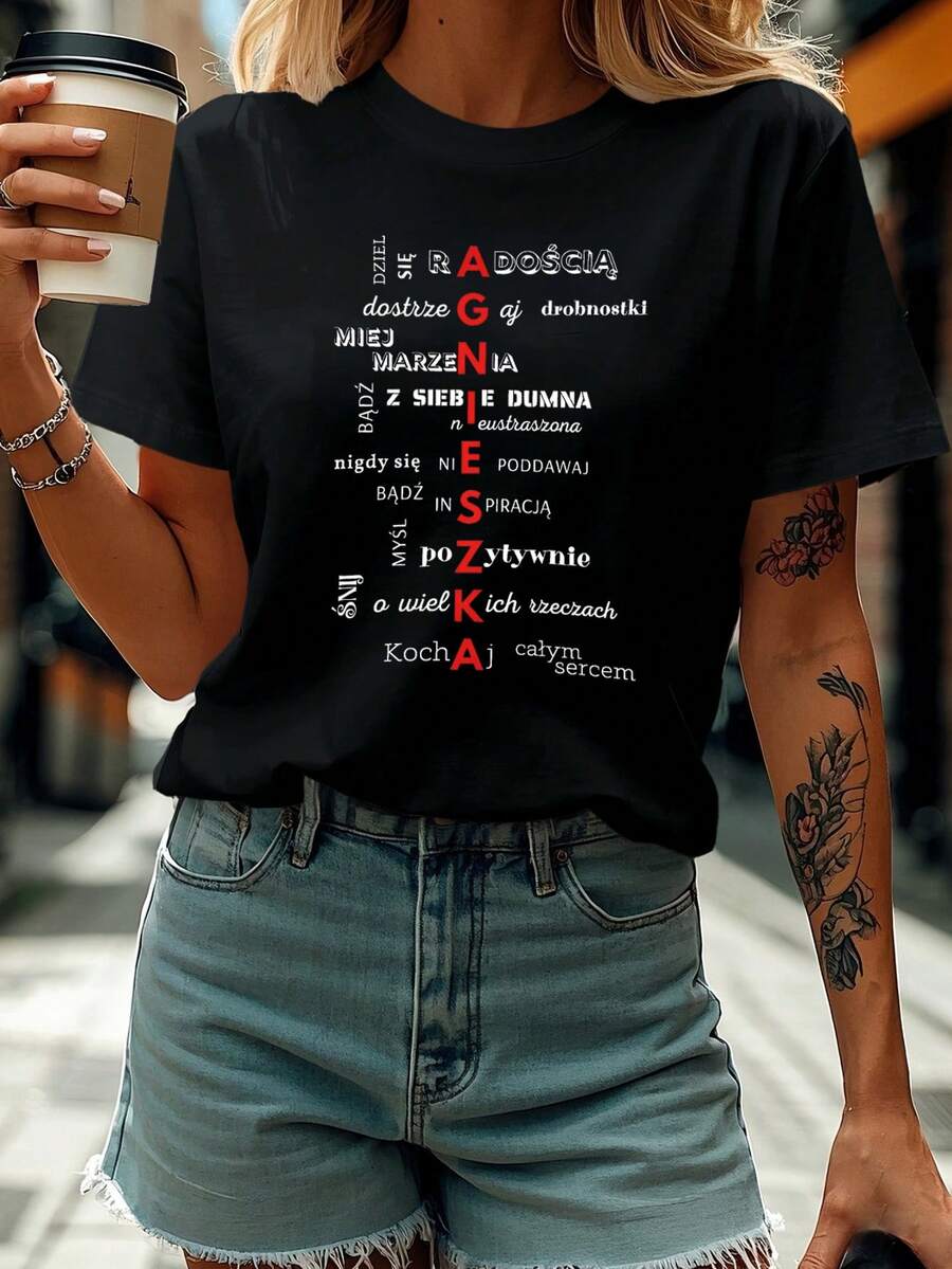 Radoscia Carta Imprimir camiseta, manga corta cuello de tripulación top casual para verano y primavera, ropa de mujer