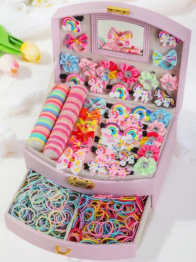 181 piezas Clips para el cabello de niña con flores/unicornios/arcoíris de colores, lazos para el cabello con mariposas, accesorios para el cabello de princesa lindos, bandas elásticas y duraderas para el cabello, adecuados para uso diario