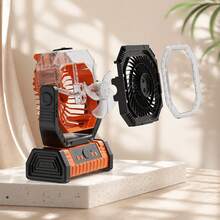 20000 MAh Battery Powered Portable Misting Camping Fan Outdoor Large Capacity Long Battery Life Cooling Household Electric Fan Hight Power Bank USB Rechargeable Lighting Emergency Light Desk Fan With Remote & Hook, Ideal For Travel Tent Outdoor Hurricane Power Outage Family, Orange - 20000 MAh Orange - View 4