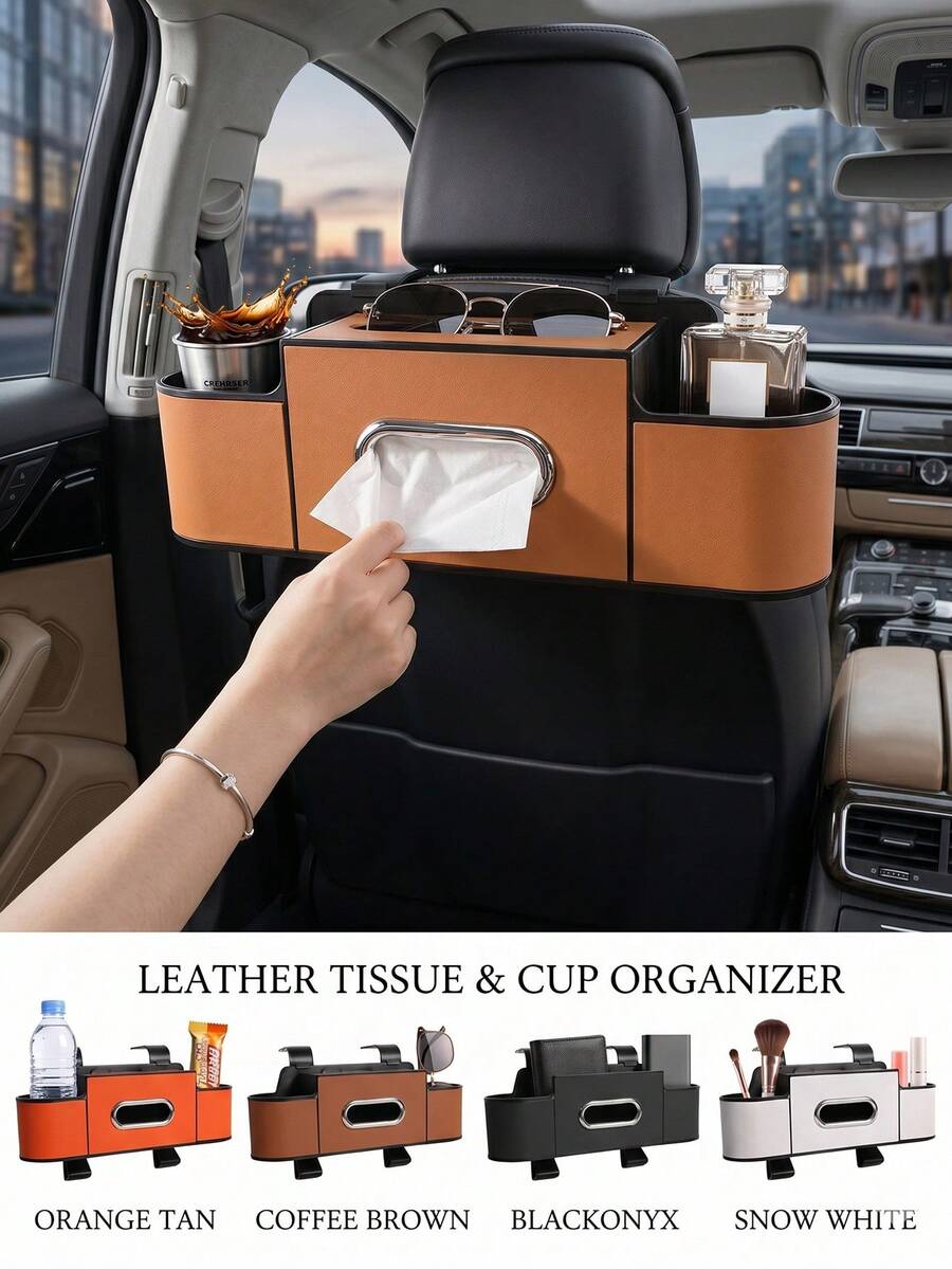 Car Tissue Box, Sun Visor Tissue Storage Box, Multi-Functional PU Leather Back Seat Tissue Box, Tissue Holder, Suitable For All Car Models, Car Accessories, Car Storage, Car Mirror Hanging Ornament - Multicolor - View 1