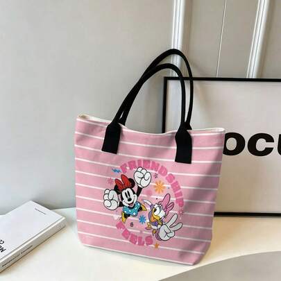 Miniso Túi tote Disney Minnie Mouse & Daisy Duck, túi đeo vai bằng vải canvas dung tích lớn, túi xách tay thông thường dùng cho công sở, trường học, mua sắm, du lịch, sử dụng hàng ngày và trang trí nhà cửa.