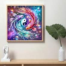 5D钻石画套装 - 星空主题锦鲤，多种尺寸可选，适合成人和初学者，无框圆形钻石画，马赛克画工艺品，家居装饰，适用于客厅、卧室、办公室，馈赠亲朋好友的理想工艺礼品 - 圓鑽 - 查看 5