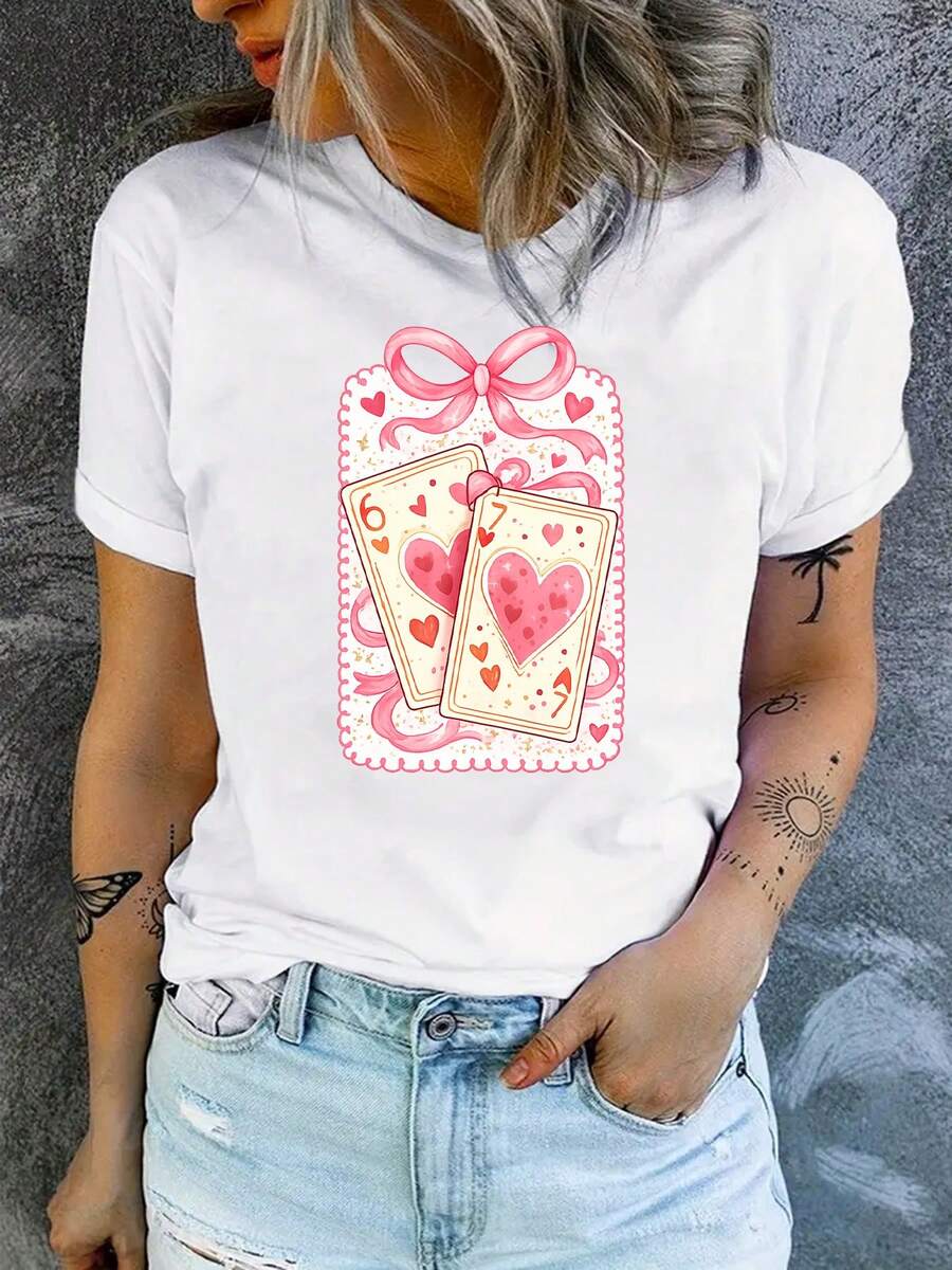 Camiseta con estampado de letra | Corto Sve Crew cuello Top casual para las mujeres, primavera / verano, ajuste cómodo, uso diario, diseño de moda