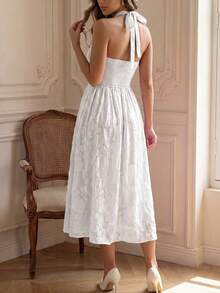 Women's Elegant White Spaghetti Strap Maxi Dress, Deep V-Neck Backless A-Line Design, Suitable For Holiday Parties, Christmas, New Year, Formal Occasions - White - View 7
