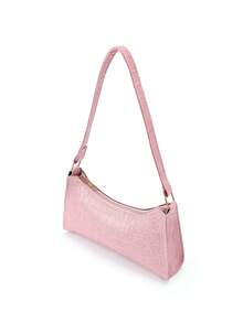 Crocodile Embossed Single Zip Bag - Baby Pink - View 5