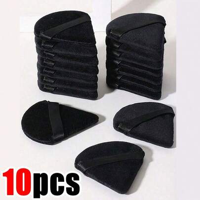 10pcs Triangle Velvet Powder Puff, Small Size Pizza Puff Suitable For Wet & Dry Powder Makeup, Lightweight & Washable, Suitable For All Skin Types & Beginners, Makeup Room Decor, Vanity, Travel, Bedroom, Makeup Sponge, Affordable Christmas Gift, Travel Essential