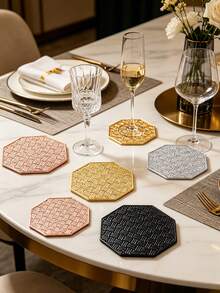 6/12 piezas Posavasos creativos con diseño de líneas, adecuados para decoración de mesa de boda, manteles para tazas de fiesta, posavasos diarios para citas, ideales para el Día de San Valentín, Acción de Gracias, Pascua, Día de la Madre - Multicolor - Ver 2