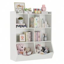 3-Tier Storage Cabinet With Open Shelves , 5 Open Shelves, 2 Tilted Bins, Perfect For Nursery, - White - View 10
