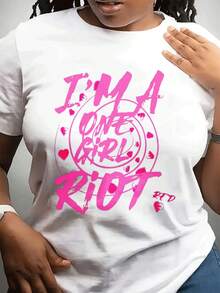 New Fashion Women's Casual Crew Neck T-Shirt | Pink Letter Heart Pattern Street Style, Perfect Gift For Family And Friends, Lightweight Stretch Fabric, All Season Wear - 白色 - 查看 1