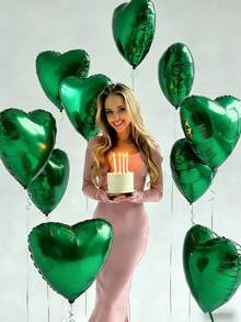 10 piezas de globos de aluminio con forma de corazón verde de 18 pulgadas, adecuados para decoración de bodas, cumpleaños, aniversarios, graduaciones, Día del Padre, fiestas hawaianas en la playa, decoración de interiores - Verde - Ver 3