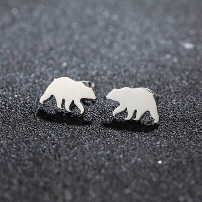 1 Pair Stainless Steel Animal Bear Small Earrings Sweet Women/ Men Daily Earrings