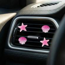 4pcs Transparent Glitter Starfish & Shell Resin Car Air Vent Clip Decor, Fragrance-Free - A - View 2