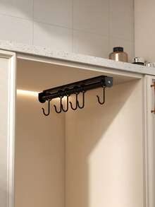 1pc Kitchen Mobile Hanging Rack, Multifunctional Hooks Rack, Metal Cabinet Hooks Storage Rack, Suitable For Hanging Kitchenware, Pots, Extendable Design, Space-Saving, For Kitchen Counter Home Organization, Kitchen Accessories - Multicolor - View 5