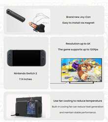 Nintendo Switch Máy chơi game Switch 2: Thiết kế mỏng nhẹ, kiểu dáng đẹp và dễ mang theo; màn hình HD 7.9 inch cho chất lượng hình ảnh được nâng cao và màu sắc sống động; bộ nhớ trong 256GB; micro khử tiếng ồn tích hợp; lý tưởng cho chơi game trực tuyến nhiều người chơi và giải trí thông thường. (Phiên bản Hồng Kông) - Xem 8