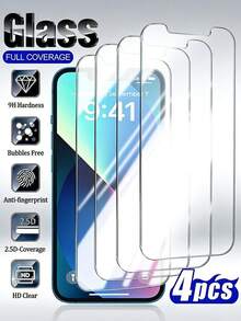 Bộ 4 miếng dán màn hình cường lực, tương thích với iPhone 17 Pro Max/17 Air/16 Pro Max/16 Plus/16E/15 Pro Max/14 Pro Max/13 Pro Max/13 Mini/12/11 Pro Max/X/XR/XS Max/8 Plus/7 Plus, chống bám vân tay, độ cứng 9H, chống sốc, vừa khít, tương thích với ốp lưng. - Trong sáng - Xem 31