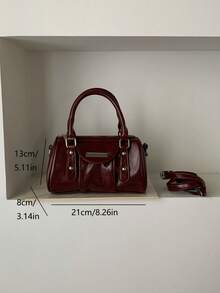 2026 New Vintage Lacquered Leather Boston Bag, Versatile Sweet Style Handbag, High-Quality Commuter Shoulder Bag - Burgundy - View 6
