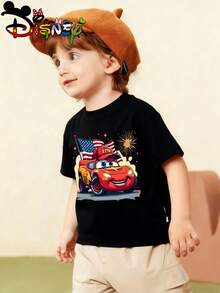 Disney Licensed Street Style Cars Lightning McQueen 4th Of July Art Print Kids' T-Shirt, Bold Cute Cartoon Graphic Tee, Perfect For Everyday Wear, Holiday Parties, Themed Outings And Urban Street Style, Shipped From Local Warehouse - Black - View 2