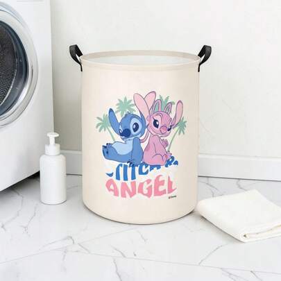 Giỏ đựng đồ giặt Disney Stitch & Angel in hình cặp đôi dễ thương, có thể gấp gọn, có tay cầm, dùng để sắp xếp đồ đạc trong phòng giặt, phòng ngủ và nhà cửa.
