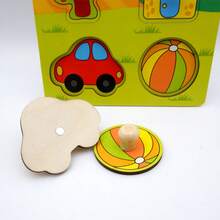1pc Kids 2+ Toddler Multi-Themed Wooden Hand Grasp Puzzle, Compact Palm Size Shape Matching Board, Sensory Early Learning Toy For Small Hands - Beige - View 13
