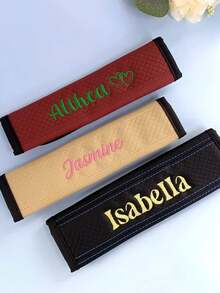 1pcEmbroidered Seat Belt Covers, Customized Car Comfort Seat Cushions, Personalized Soft Shoulder Straps (With Printed Names), Men's And Women's Exclusive Car Accessories - Multicolor - View 3