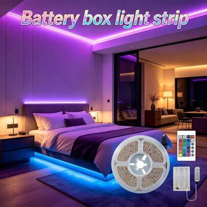 1PC 3535RGB LED Strip, Powered By A Battery Box (AA Batteries Not Included), Controlled By A 24-Button Controller. Suitable For Living Rooms, Bedrooms, Game Rooms, And Other Settings, And Can Also Be Used For Holiday Decorations.