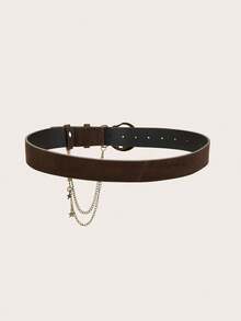 1pc Women's Retro Moon Circular Buckle Coffee Velvet Star Chain Waist Belt, Suitable For Daily Wear - Coffee - View 3